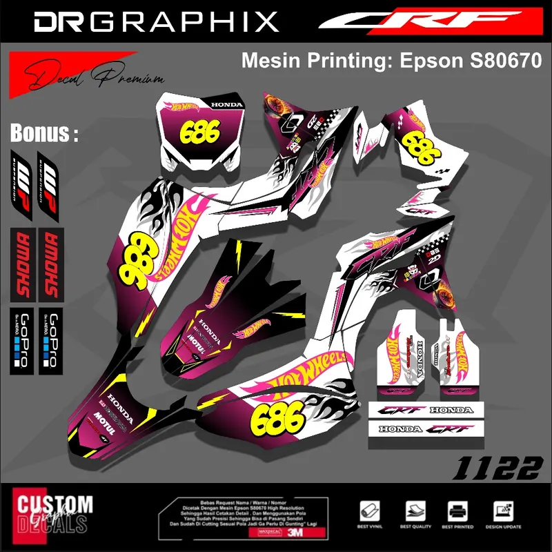 DECAL VARIASI HONDA CRF 150 L HOTWHEELS STYLE / STICKER LIST MOTOR CRF 150 L HOTWHEELS STYLE 5