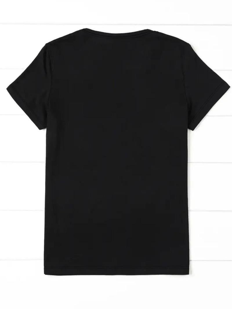 Product Introduction of Women's Floral & Guitar & Letter Print Round Neck Tee, Summer Clothes Women, Going Out Top, Streetwear, Casual Graphic Short Sleeve T-Shirt for Summer, Y2k Outfits Streetwear 12