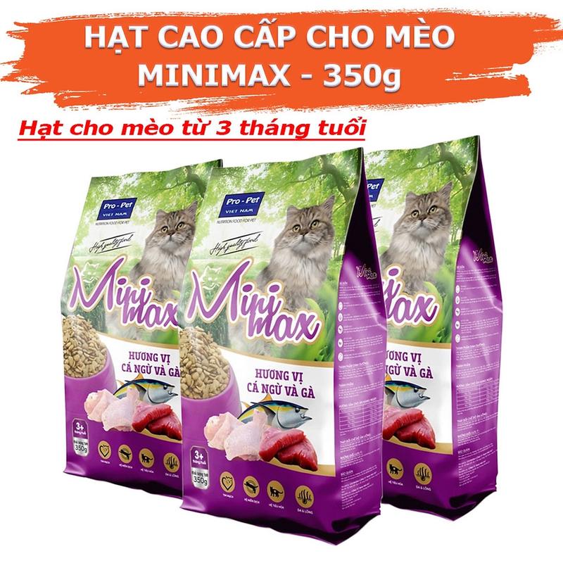 Combo 3 Gói Thức Ăn Mèo Minimax Túi 350g - Hạt Cho Mèo - KPETMART - Cám Cho Mèo