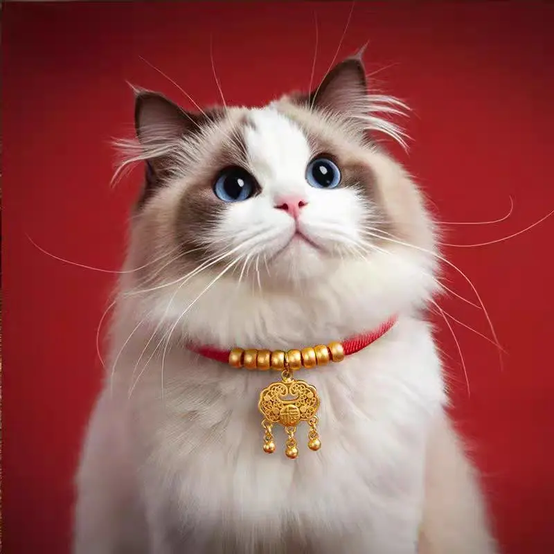 Safety Lock Collar Dogs and Cats New Year Collar Anti-Lost Hanging Ornament Lucky Silent Adjustable Collar