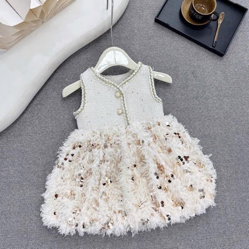 ￼H17-- ￼Set váy dạ hai lớp chạy viền phối lông kim tuyến điệu đà xinh xắn cho bé gái TẾT noel (7-30kg)