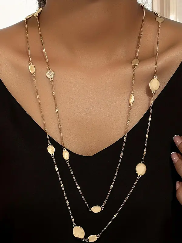 Women's Summer Elegant Rhinestone Decor Chain Necklace, Exquisite Trendy Long Necklace, Chic Vintage Jewelry As Gift for Women & Girls 2