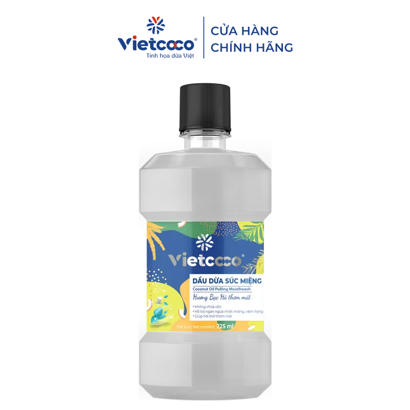 Dầu dừa súc miệng Vietcoco Hương Bạc Hà thơm mát - chai 225ml Nước Súc Miệng