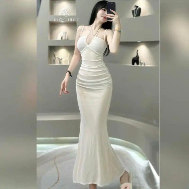 Đầm Body 2 Dây Cột Nơ Nhiều Kiểu Dáng Dài Xoè Nhẹ (Hàng Có Mút Sẳn) Như Hình