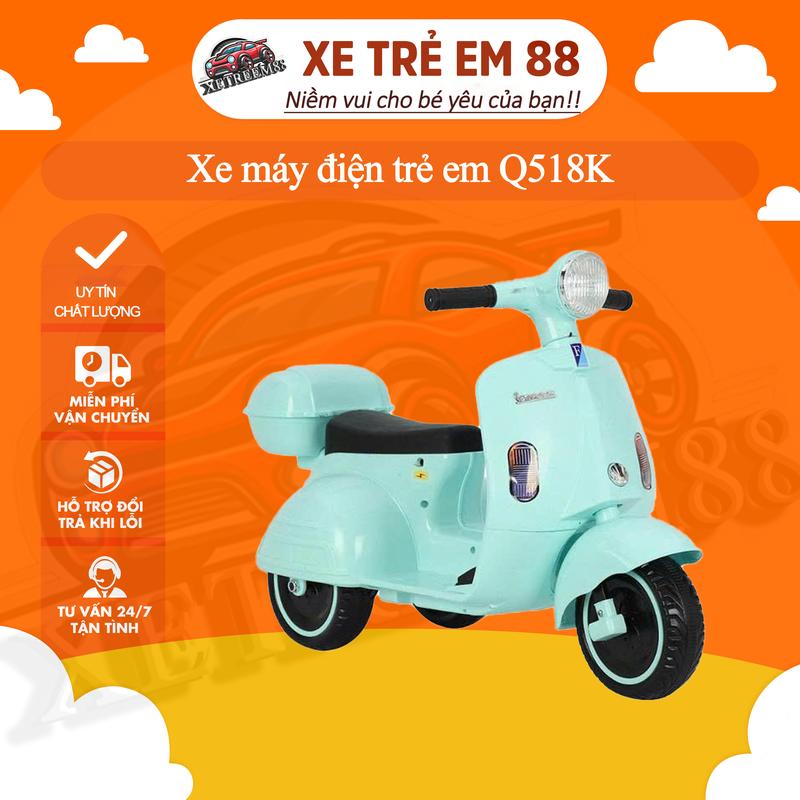 Xe máy điện trẻ em Q518K, chân đạp ga, 2 bánh chính đường kính lớn, 2 bánh lăn nhỏ, 6V, 4-6 km/h, 1,3-5 tuổi Đồ Chơi Cho Bé