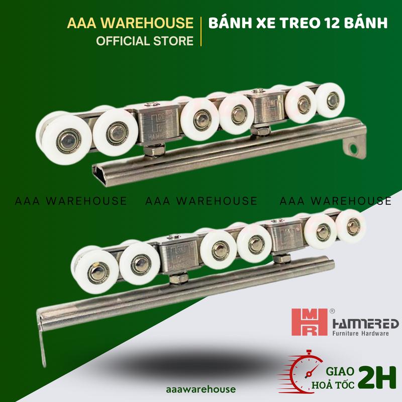 [12 Bánh inox] Bộ Bánh Xe Con Lăn 12 Bánh inox cửa lùa siêu tải trọng 100kg Hammered