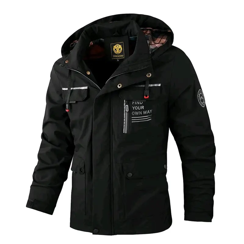 Jaket penahan angin bertudung pria, jaket fashion kasual luar ruangan lembut cangkang musim dingin hangat bulu tebal Nyaman 4