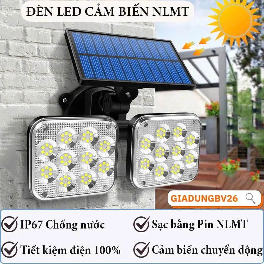 Đèn Năng Lượng Mặt Trời Cảm Biến Người Đi Qua Phát Sáng, Đèn Led Cảm Biến Chống Nước IP67