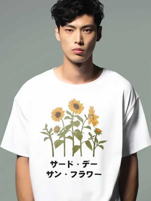 Kaos Oversize Gambar Bunga Matahari Sun Flower Bahan Tebal Scuba Distro Pria MTO44 Khaki MTO45 Putih Kain 0