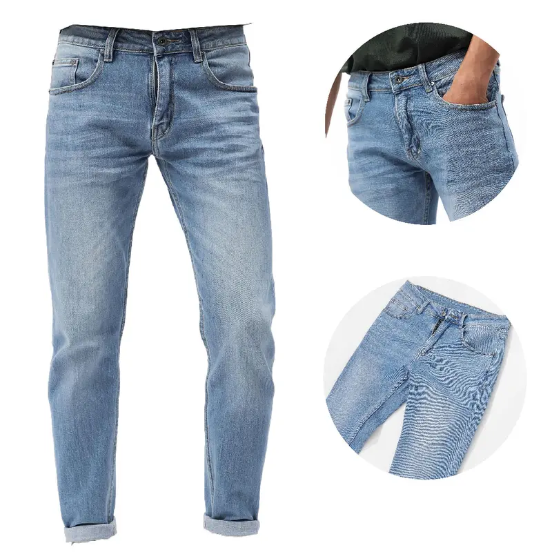 Quần Jean Nam Xanh Trơn, Form Slim Crop , Vải Denim , Dày Dặn , Thỏa Mái 1