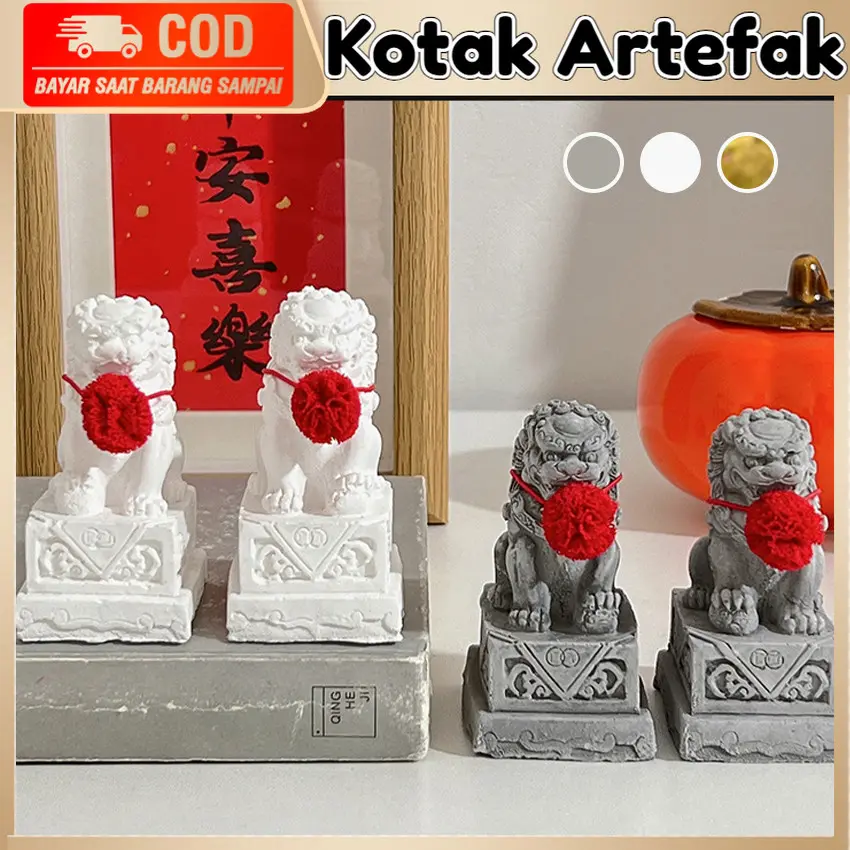 2Pcs Miniatur Patung Singa Batu Kecil Cina Asli Pajangan Fengshui Fudong Keberuntungan