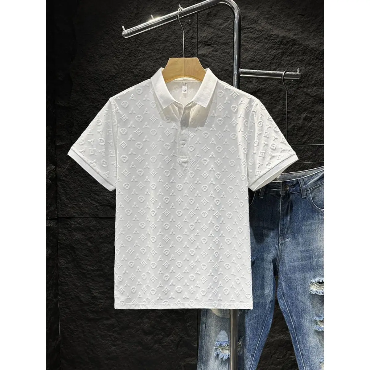 Áo Polo Thường Ngày Jacquard, Thời Trang Sang Trọng Giá Cả Phải Chăng, Thoải Mái Và Thoáng Khí, Thích Hợp Cho Giới Trẻ, Dáng Ôm, Cổ Bẻ Áo, Áo Thun ngắn Tay Dành Cho Nam Giới
