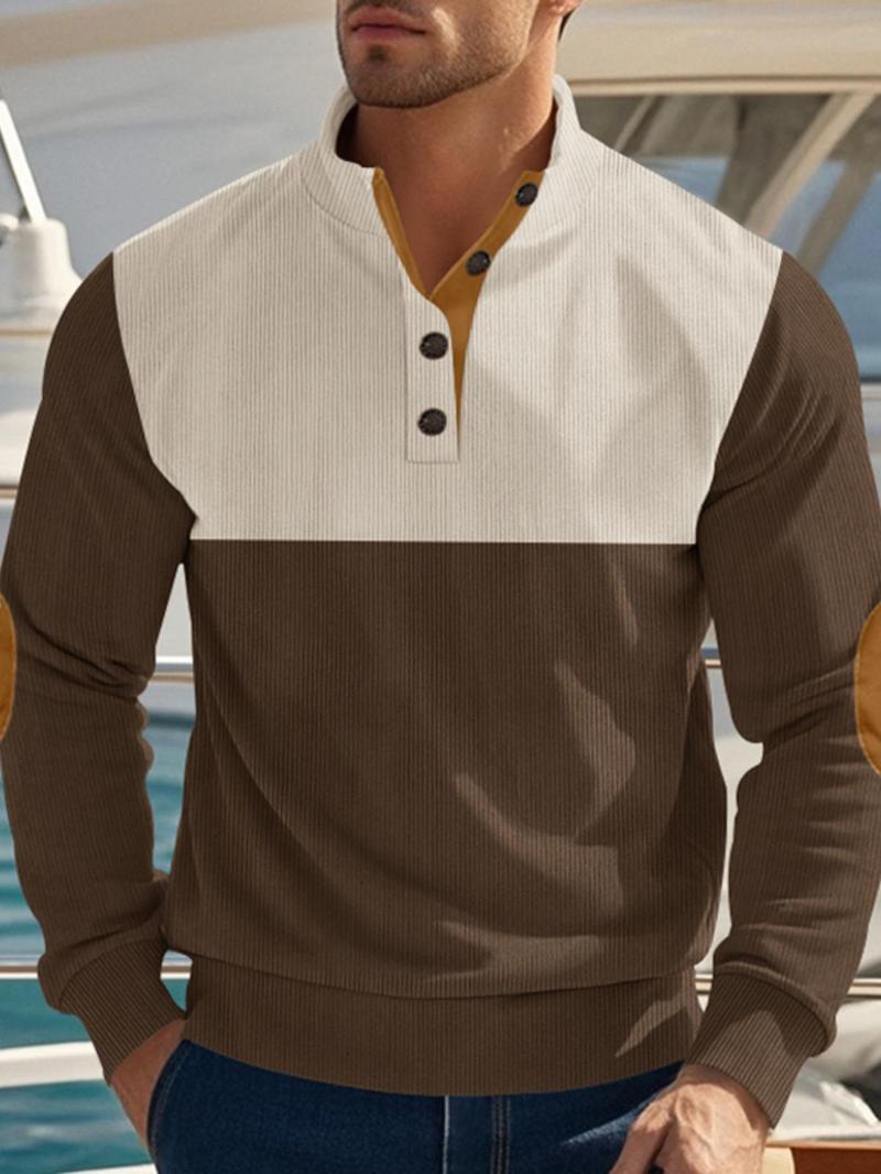 Product Introduction of Men's Regular Fit Solid Color Half Button Stand Collar Sweatshirt, Casual Long Sleeve Pullover for Fall & Winter, Men's Clothes for Daily Wear 5