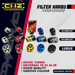Filter Karbu Turbin 35MM 42MM 48MM Filter Udara Karburator Universal PE 24 26 28 Model Lurus 45/90 Derajat Open Filter All Motor