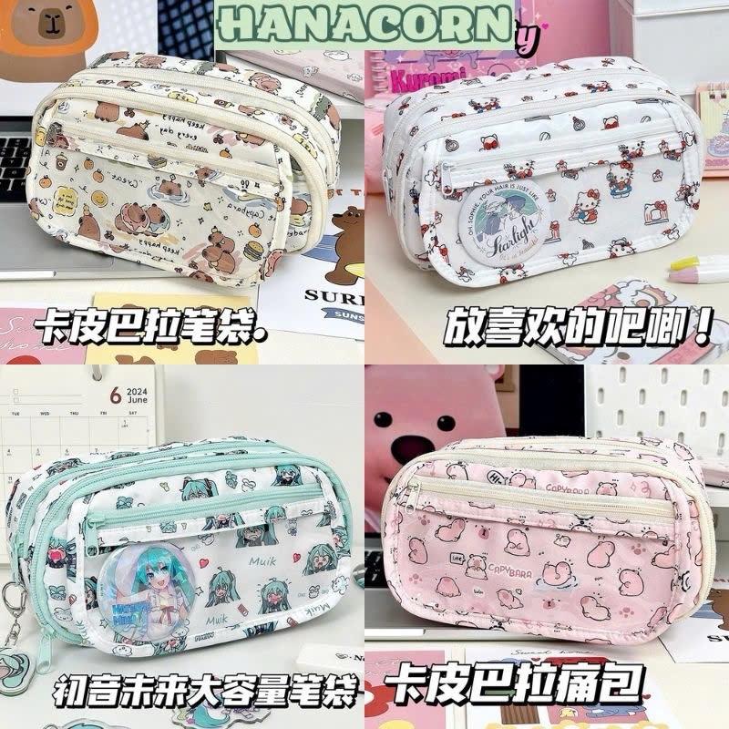 (Ko kèm huy hiệu) Túi bút nhiều ngăn anime, hoạt hình Haikyu, Miku cute (HANACORN)-Ví bút, hộp bút dễ thương. quà tặng