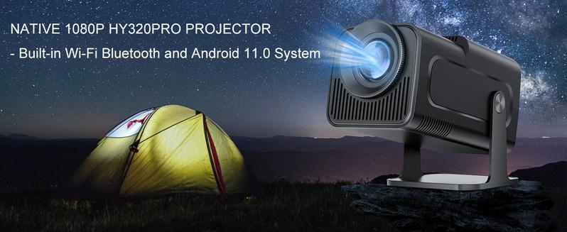 Product Introduction of Máy Chiếu Mini, Salange HY320PRO, với Wifi và Bluetooth, Ứng dụng tích hợp, 4K và 1080P, Máy chiếu mini gốc, 20000 Lumen, Hệ điều hành Android 11.0, Chân đế Có Thể Điều Chỉnh 270 °, Auto Keystone, Máy chiếu pk HY300, Nâng cấp 2025 0
