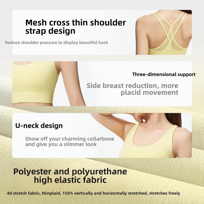 Alo Yoga New Style Back Cross Sports Bra Solid Color Halter Shockproof Gathering Fitness Yoga Underwear 4