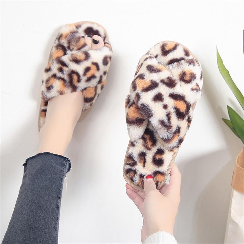 New Women Slippers Winter Warm Shoes Flat Sweet Woman Indoor Faux Fur Warm Soft Slip on Home Leopard Print Pink Furry Ladies Slipper 8
