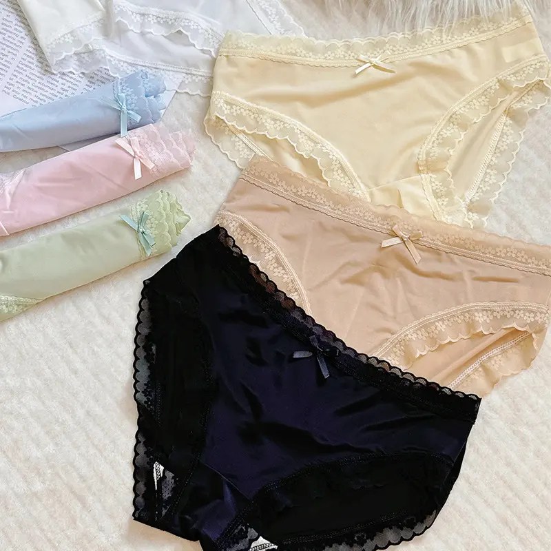 In Stock Sweet Girl Lace Panties Sexy Solid Color Girl Briefs Breathable Ultra-Thin Women's Underwear Womenswear Lady Comfort Basic Minimalist Innerwear