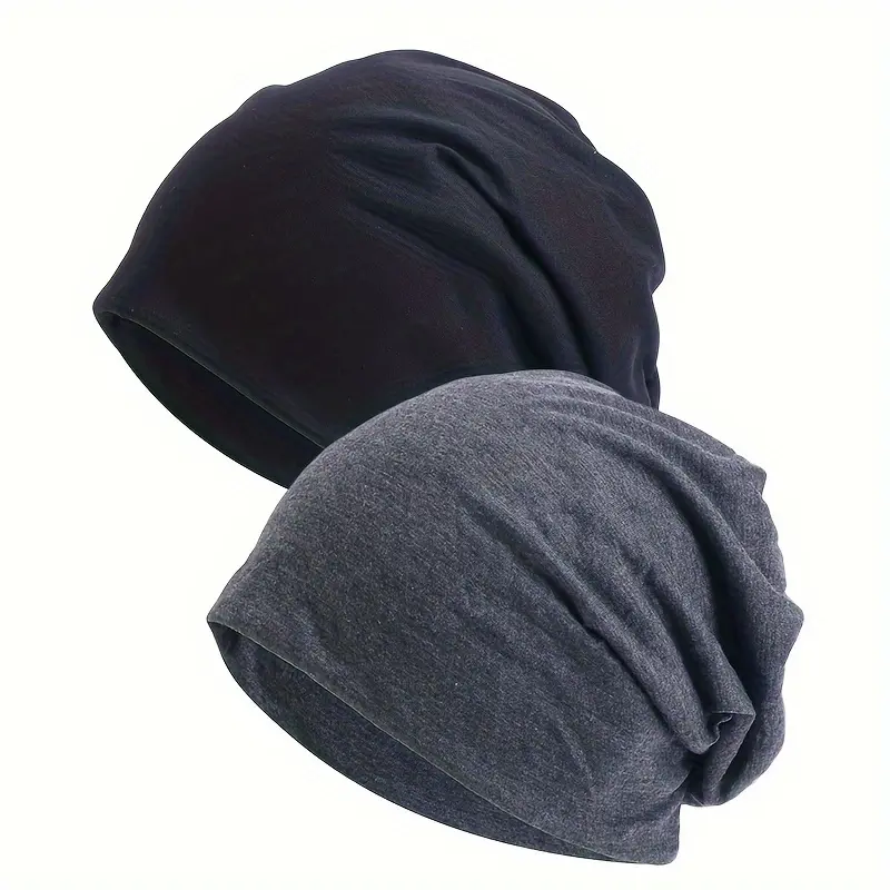 2pcs Soft Polyester Slouchy Beanie Hats for Women - Stretchy, Breathable Ear Warmer Headscarf Caps in Black & Gray - Hand Washable, Ideal for Postpartum Recovery & Chemo Patients 1