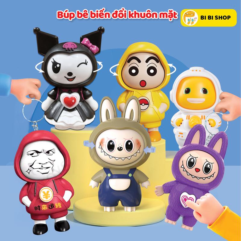 Búp bê thay đổi khuôn mặt mô hình labubu, shinosuke, rồng sữa kèm theo móc khóa