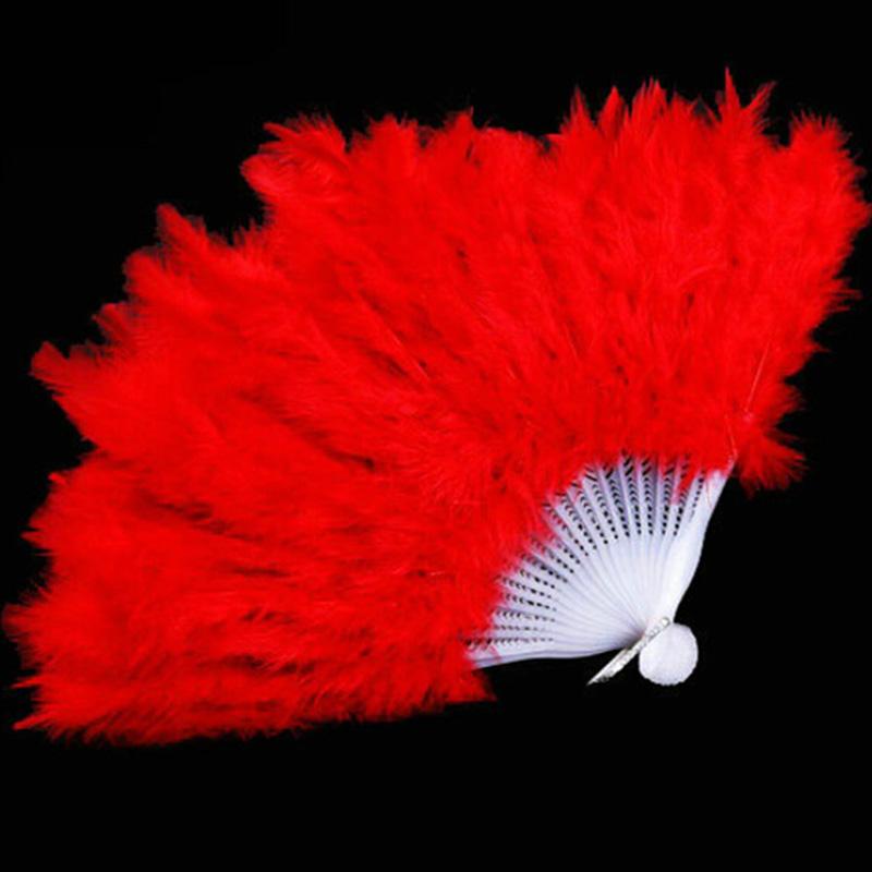 Product Introduction of 9 Colors New Costume Wedding Showgirl Dance Folding Hand Feather Fan Fancy 16