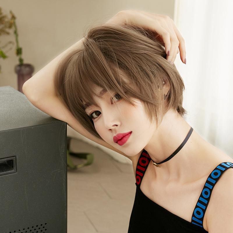 28CM New Fashion Wig Human Hair Original Real Hair True Hair Washable Short Hair Women's Hair Shoulder-length Bangs Air Bangs Short Hair 6