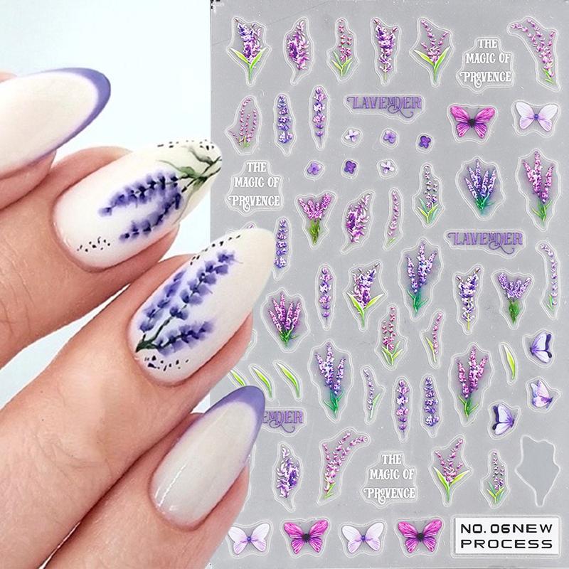 Product Introduction of Miếng Dán Móng Tay, Hoa Oải Hương Và Hoa Màu Tím, Thanh Trượt Bướm, Thiết Kế Hoa Cúc, Hình Học Và Hoa Tulip, Decal Can Chữ Cái, Để Đồ Trang Trí Móng Tay, GLNO 7