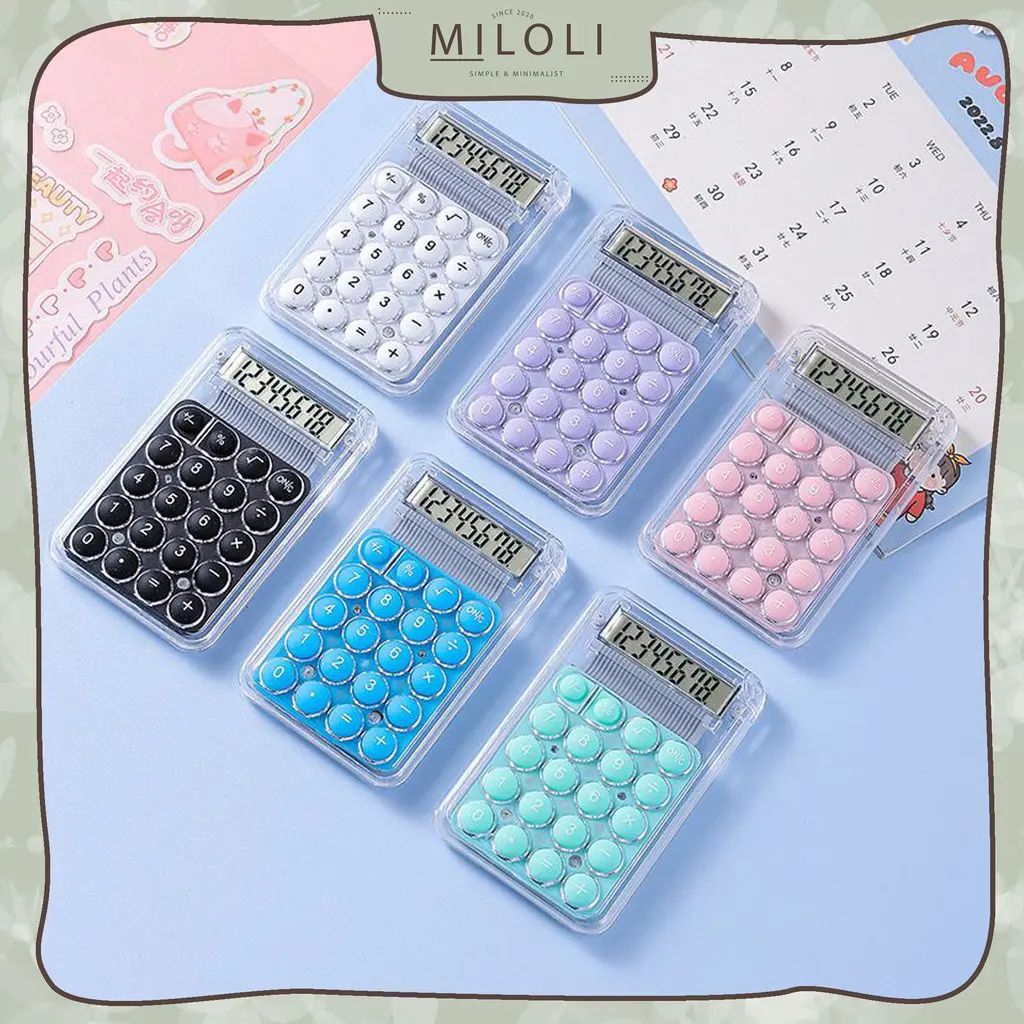 [MILOLI] 8 DIGITS CUTE SILENT CALCULATOR MINI TRANSPARANT Candy Color ...