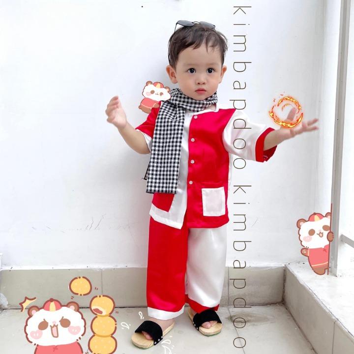  Bộ quần áo bà ba màu Đỏ phối Trắng - Chất Lụa mềm mại thấm hút mồ hôi - Cho bé mặc đi học đi tiệc đi chơi 