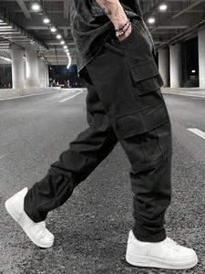 Men's Solid Flap Pocket Drawstring Waist Cargo Pants, Street Fashion Loose Fit Pants for Daily Wear, Men's Trousers for All Seasons