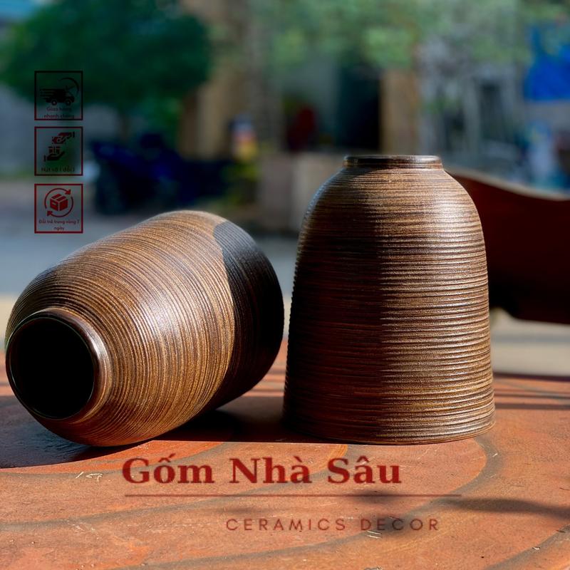 Bình chuông cao 21cm màu nâu mộc và trắng 1