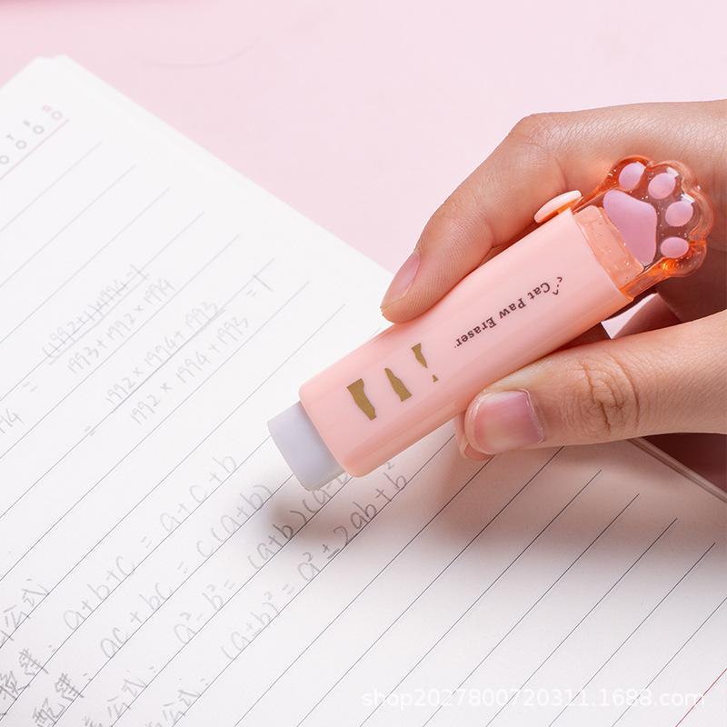 Product Introduction of Cute Cat Paw Design Eraser, 4 Counts/set Portable Push-pull Eraser, Clean & Scratch Free Eraser for Home School Office Dormitory 4