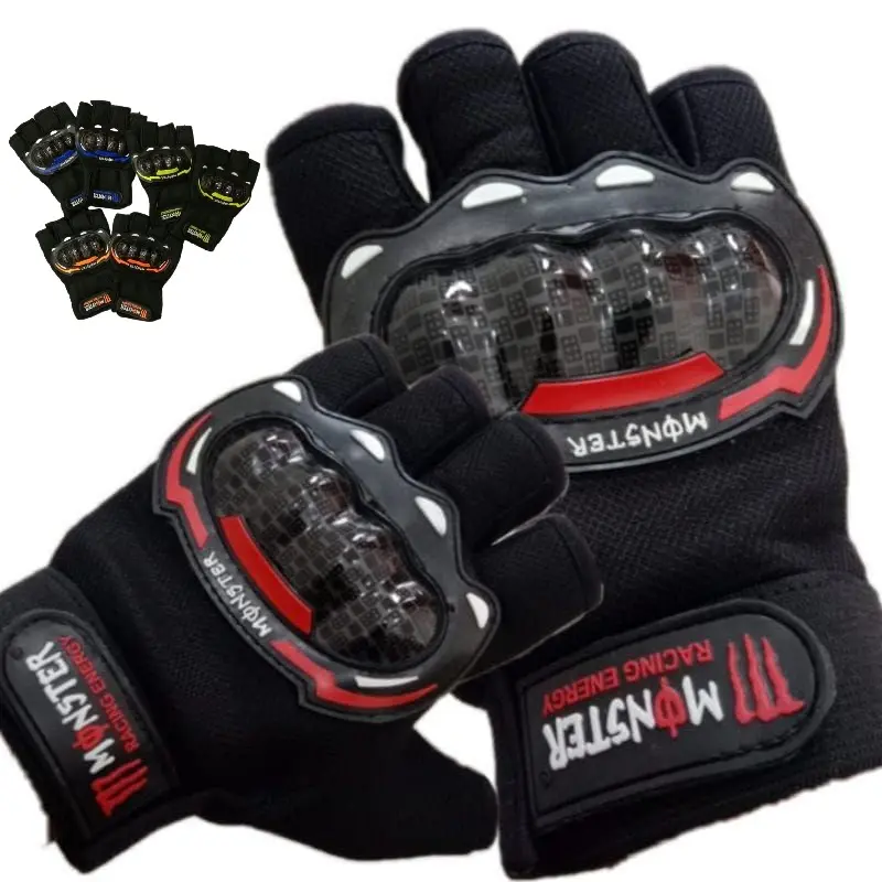 Sarung Tangan Motor Batok Setengah Jari Buntung Pendek Monster Half Finger Biker Glove Hitam List Warna no