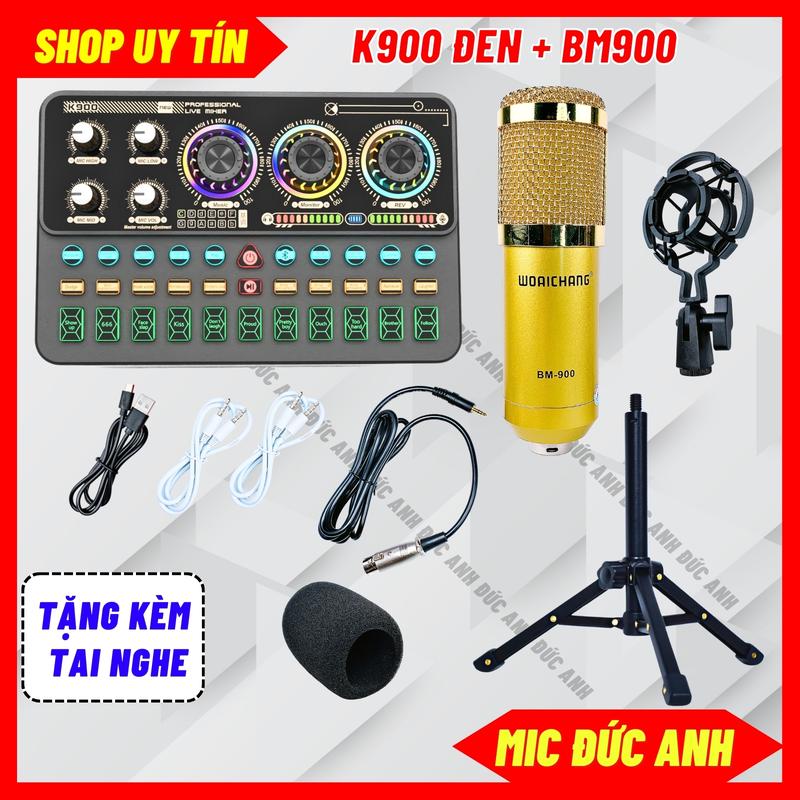 Bộ Sound Card K900 Đời Mới Mic BM900 Đủ Màu Chuyên Thu Âm, Hát Livestream, Đàm Thoại Online Phụ Kiện Âm Thanh Đức Anh