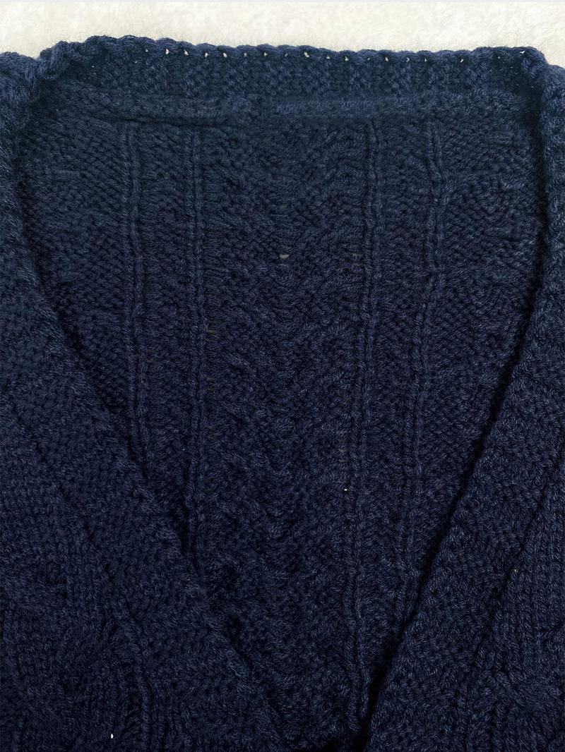 Product Introduction of 【Plus Size】 Solid Color Tie Front Lantern Sleeve Cardigan, Casual Long Sleeve Open Front Knitwear for Fall & Winter, Women's Plus Clothing for Daily Wear 14