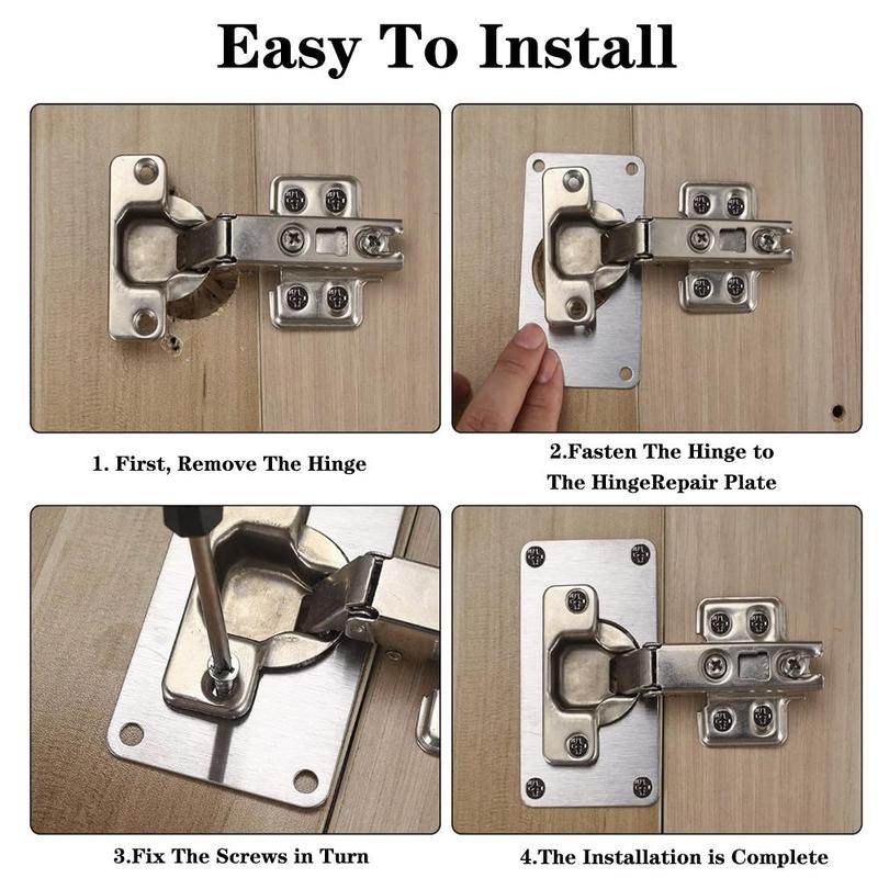 Product Introduction of Cabinet Door Hinge Repair Plate, Kitchen Cabinet Door Lock, Cabinet Door Hinge Repair Bracket with Screws, Door Hardware Accessories 4