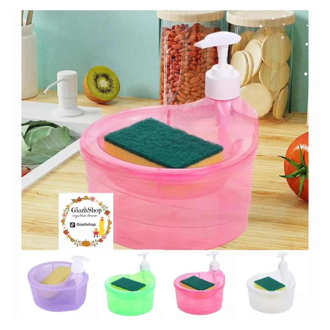 Wadah Tempat Sabun Cuci Piring 2in1 Estetik Dispenser Pump Manual Bulat Free Spons Sabun Cair 1000ml Gak Pake Ribet Scrubber Dapur Pompa Plastik PP Kuat Tahan Lama Pompa Bulat Plastik Dapat disesuaikan Dapat disesuaikan Plastik Plastik Bulat Pompa Dapur