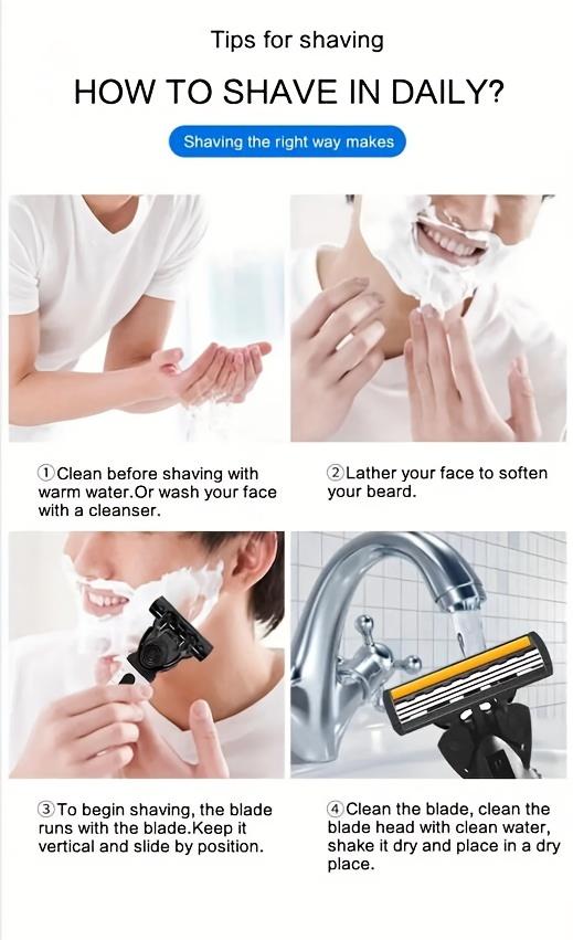Product Introduction of Dao Cạo Râu Thủ Công Cho Nam, Lưỡi Dao 3 Lớp, Thay Thế Đầu, Lưỡi Dao Cạo Thoải Mái, Dành Cho Nam 4