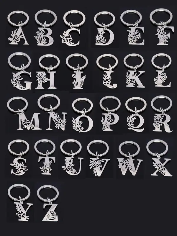 Stainless Steel Letter Design Keychain, Fashionable Keychain for Men & Women, Durable Metal Bag & Car Key Accessory 8