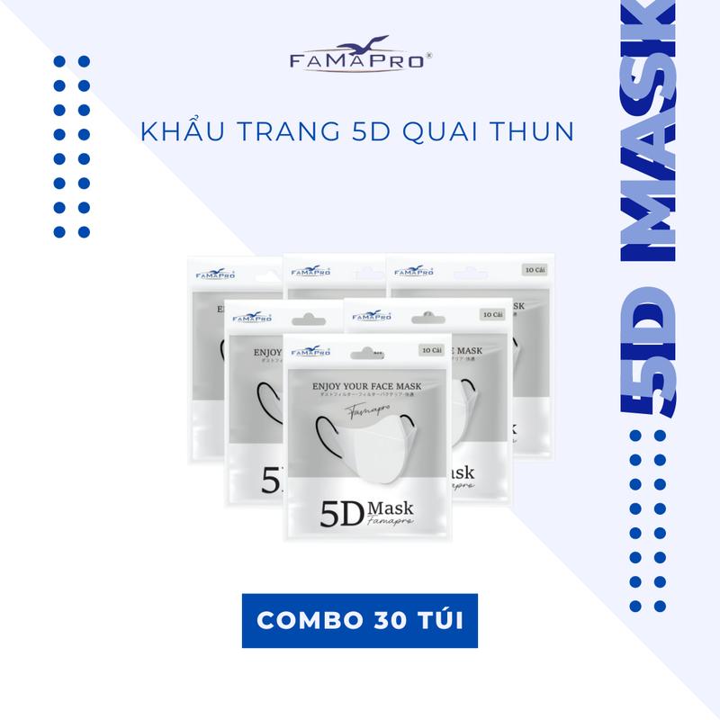 [Thùng 300 cái] Khẩu trang y tế kháng khuẩn 3 lớp Famapro 5D Quai Thun Mask (10 cái/túi)