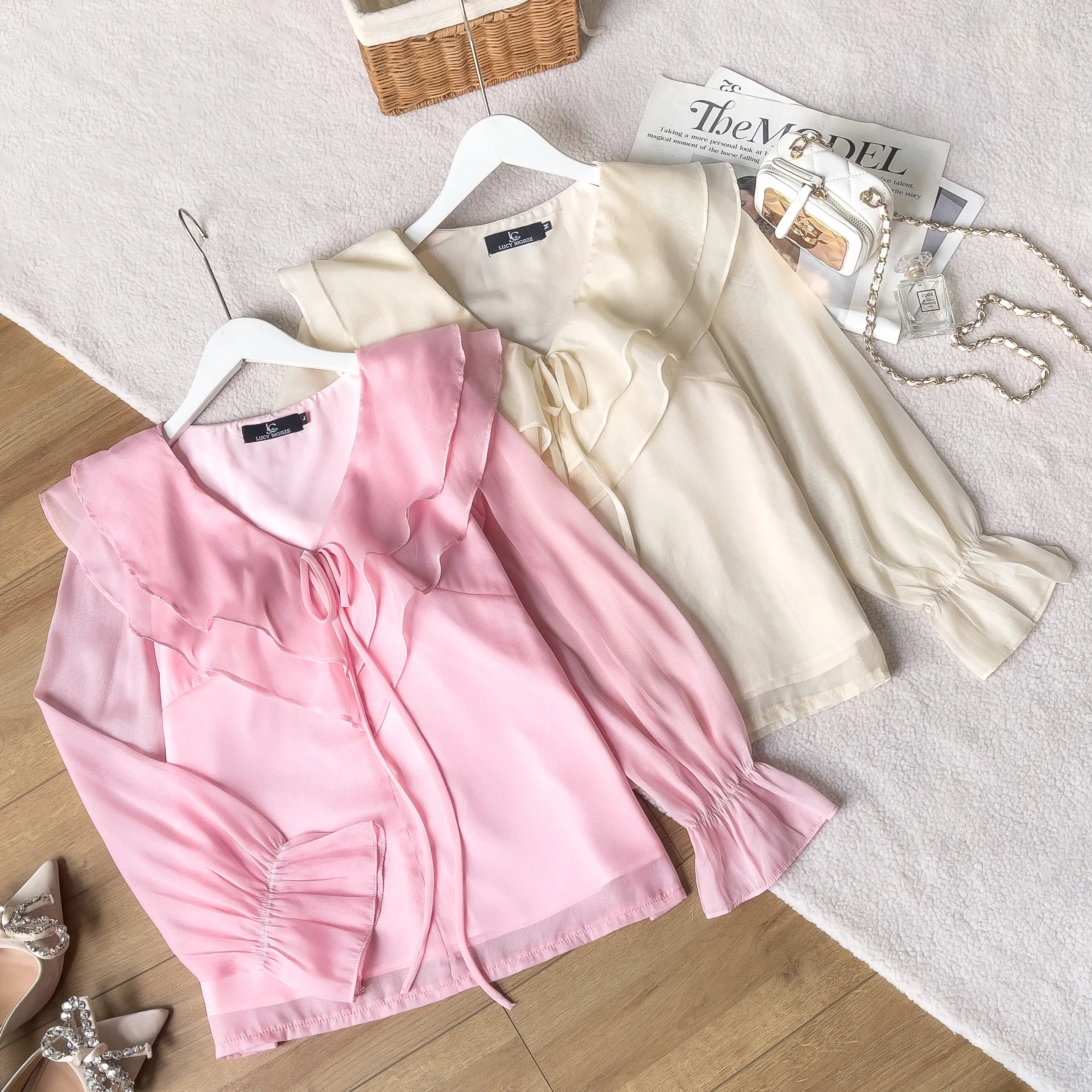 Áo Voan Phối Ren Tay Dài 1092 Bigsize Lucy Bigsize Cho Nữ