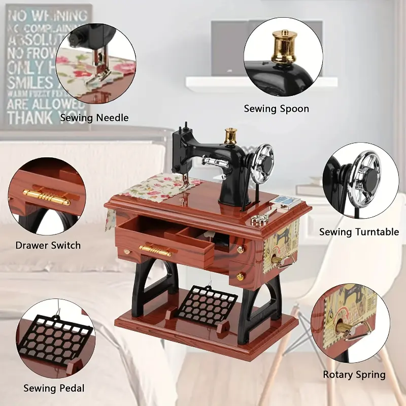 Vintage Sewing Music Box, Clockwork Box Mini Retro for Birthday Present.Mother's Day gifts, meaningful gifts Decor Ornaments 4