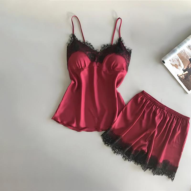 Product Introduction of 1 Set S/M/L/XL/2XL Lace Pajamas Suit Women V-Neck Sleepwear Lingerie Casual Nightwear 15