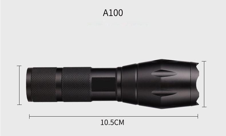 Product Introduction of New Strong Light Flashlight Outdoor Fixed Focus A100 Long Range USB Charging Home Portable Mini Flashlight 1
