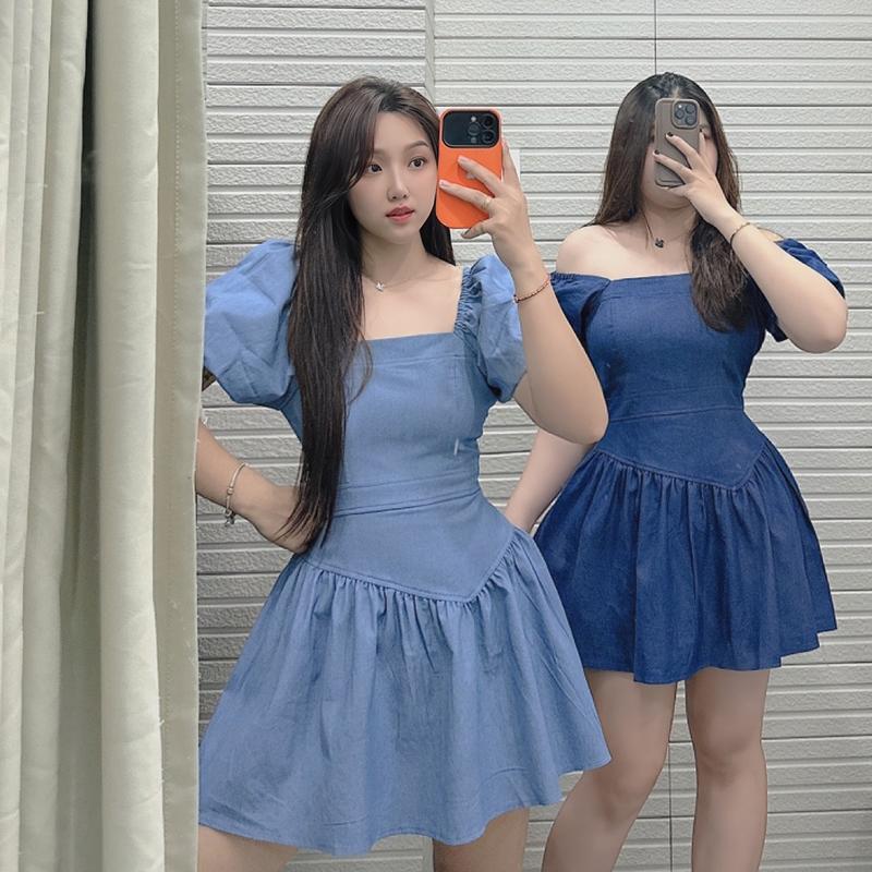 B195 - VÁY JUMPSUIT DENIM TAY PHỒNG CÁCH ĐIỆU (có bigsize)