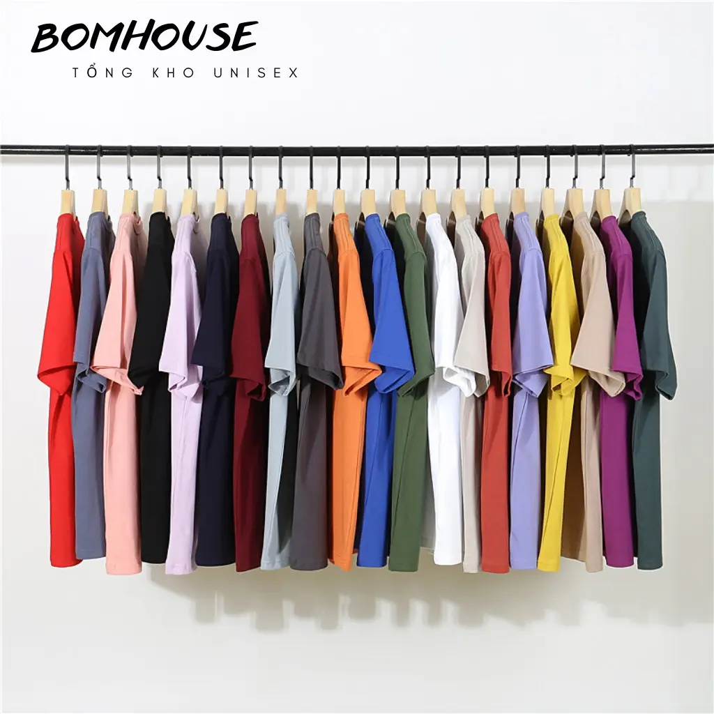 Áo Thun Unisex Basic Phông Trơn Nam Nữ BOM HOUSE  Chất Liệu Cotton 2C