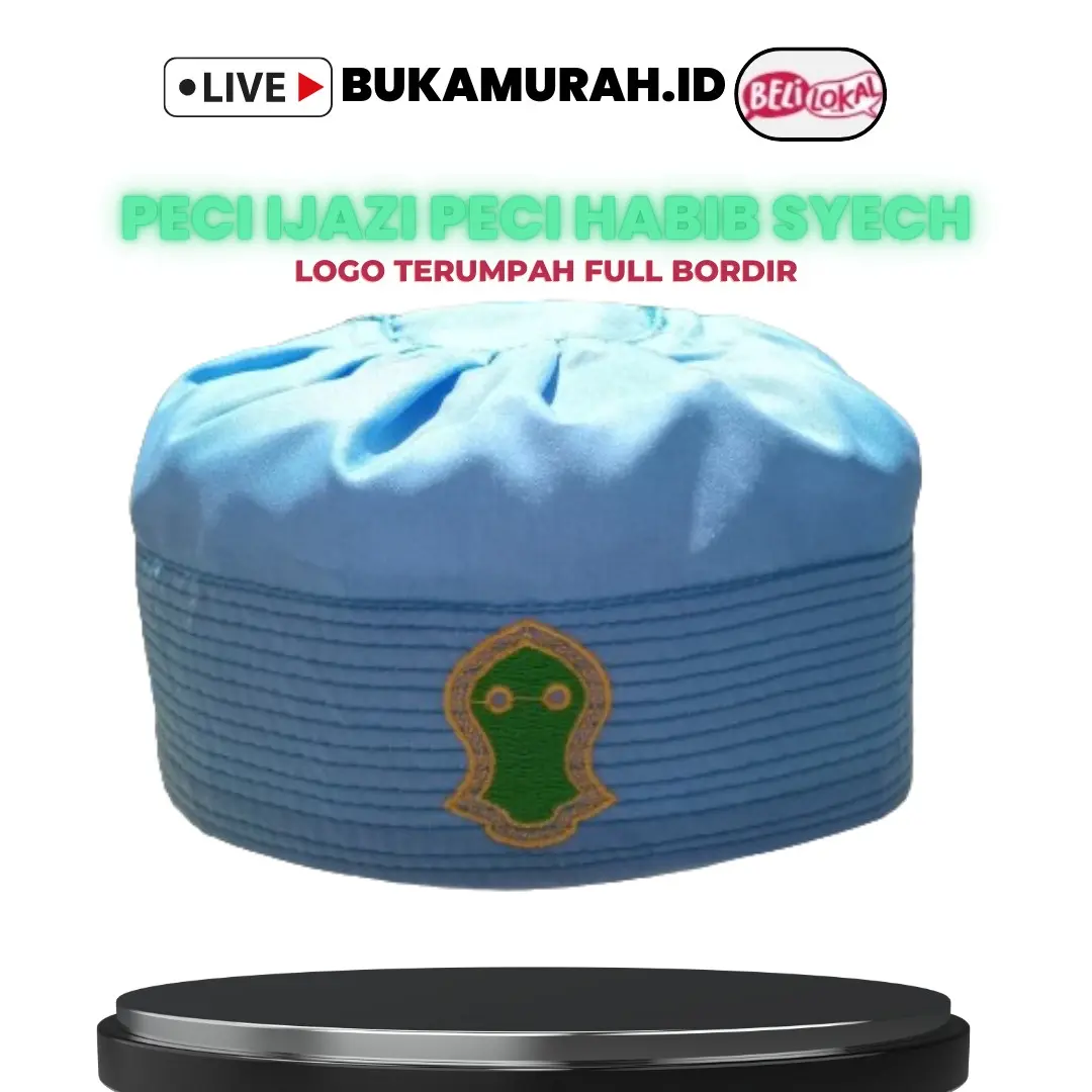 Peci Habib Syech Logo Terumpah Biru Bodir Kopiah Muslim Songkok Nyaman