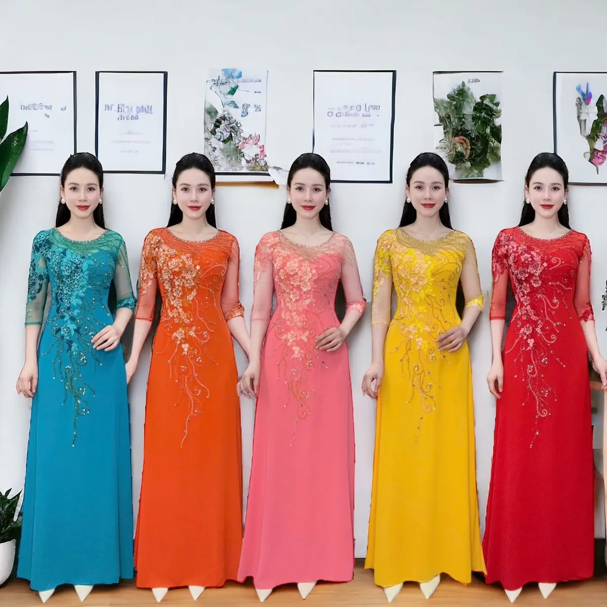 Áo dài dạ hội trung niên cao cấp mã AD11 Nữ Women Nữ Women a odai aodai mau jador dress