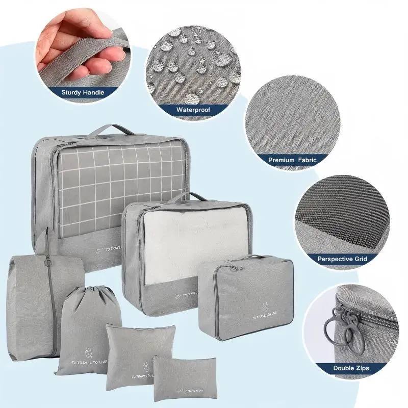 Travel Storage Bag Set, 7 Counts/set Lightweight Luggage Bag & Shoe Bag & Wash Bag, Hand Luggage Travel Bag Storage Bag 2